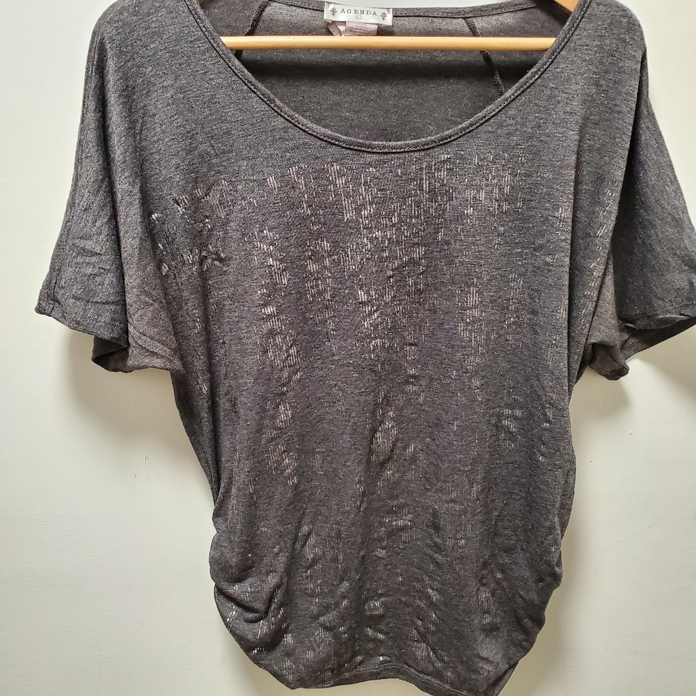 Agenda | Grey Metallic Top w/ gathered sides